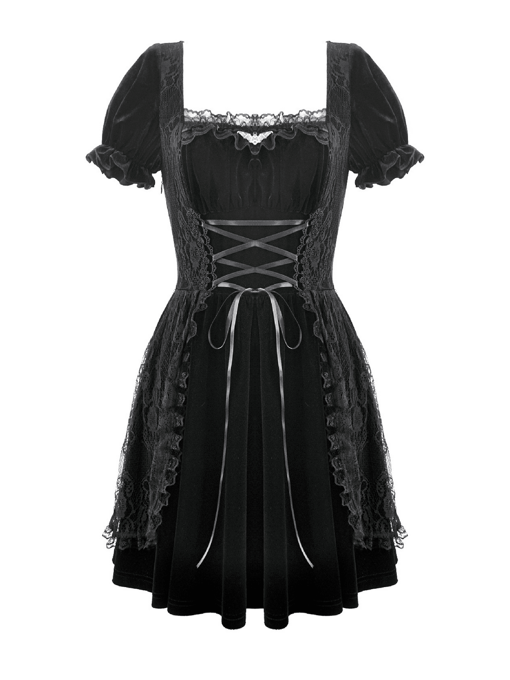 Gothic Velvet Lace Up Puff Sleeve Mini Dress for Women