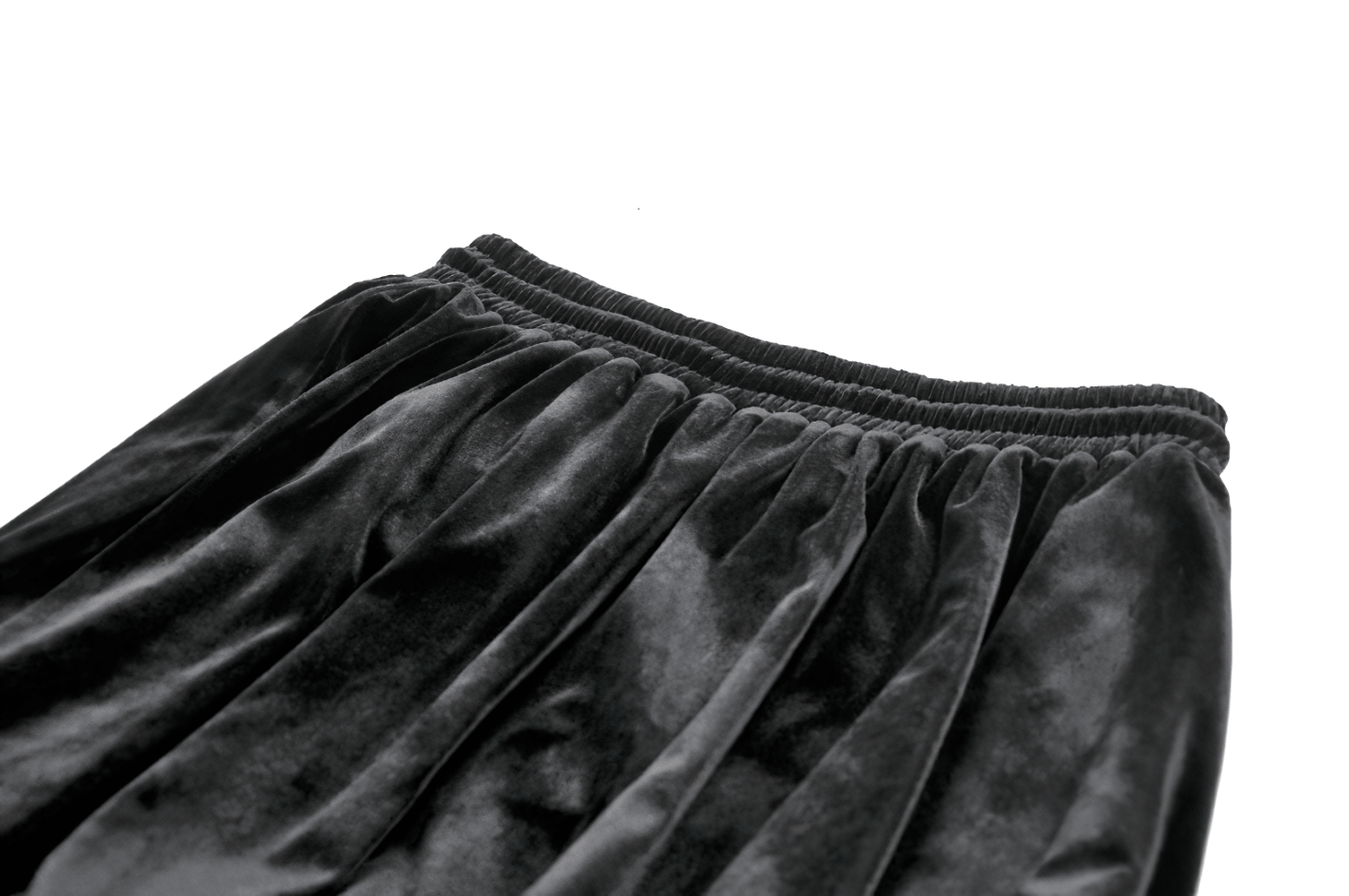 Gothic Velvet Maxi Skirt with Lace Overlay Panels showcasing the luxurious velvet texture and elastic waistband.