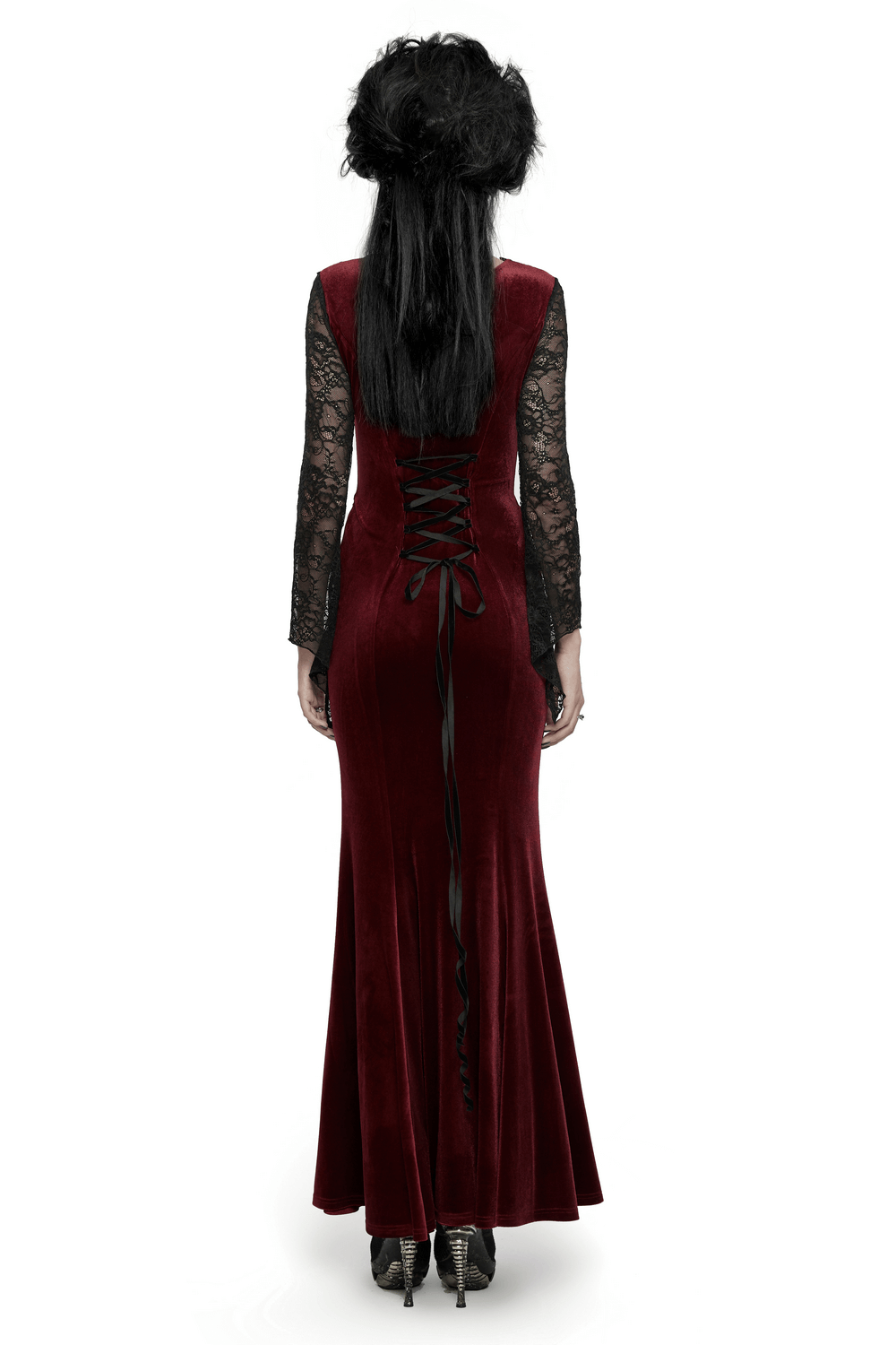 Gothic Velvet Mermaid Dress with Lace Detailing