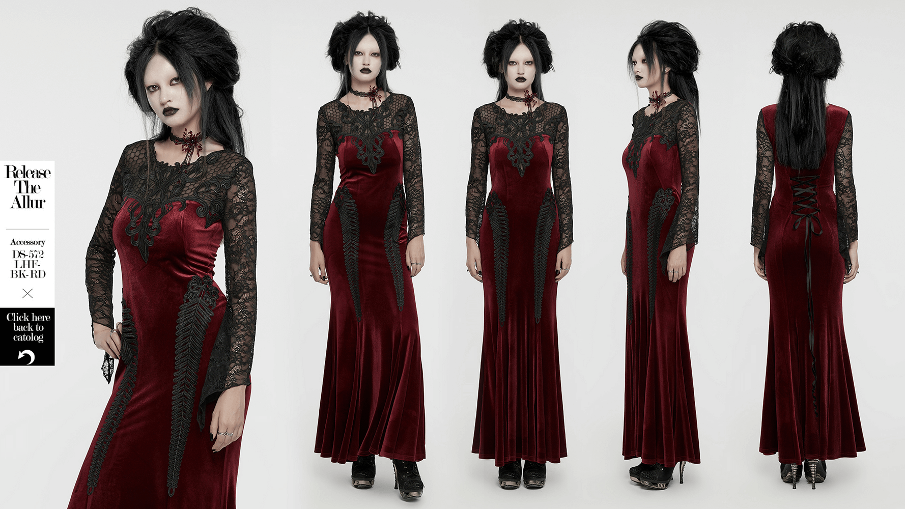 Gothic Velvet Mermaid Dress with Lace Detailing