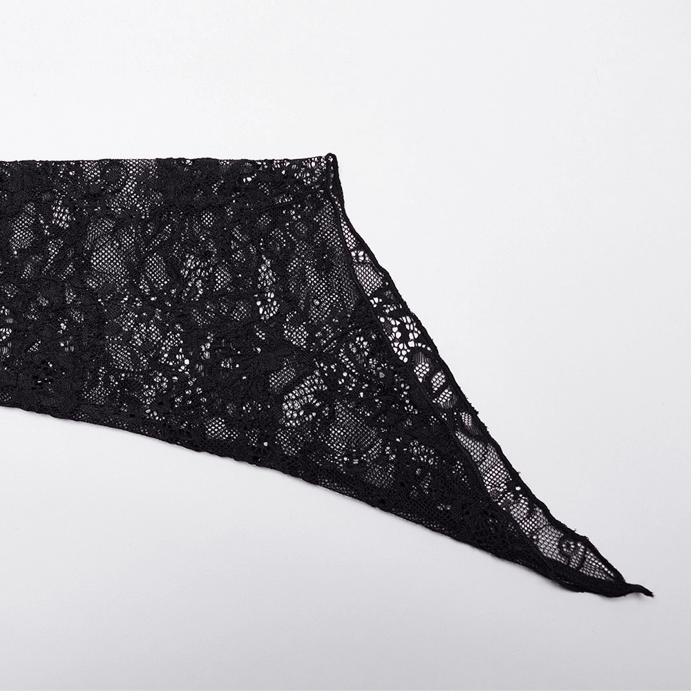 Elegant black lace detailing for gothic dress, showcasing delicate floral patterns and intricate textures.