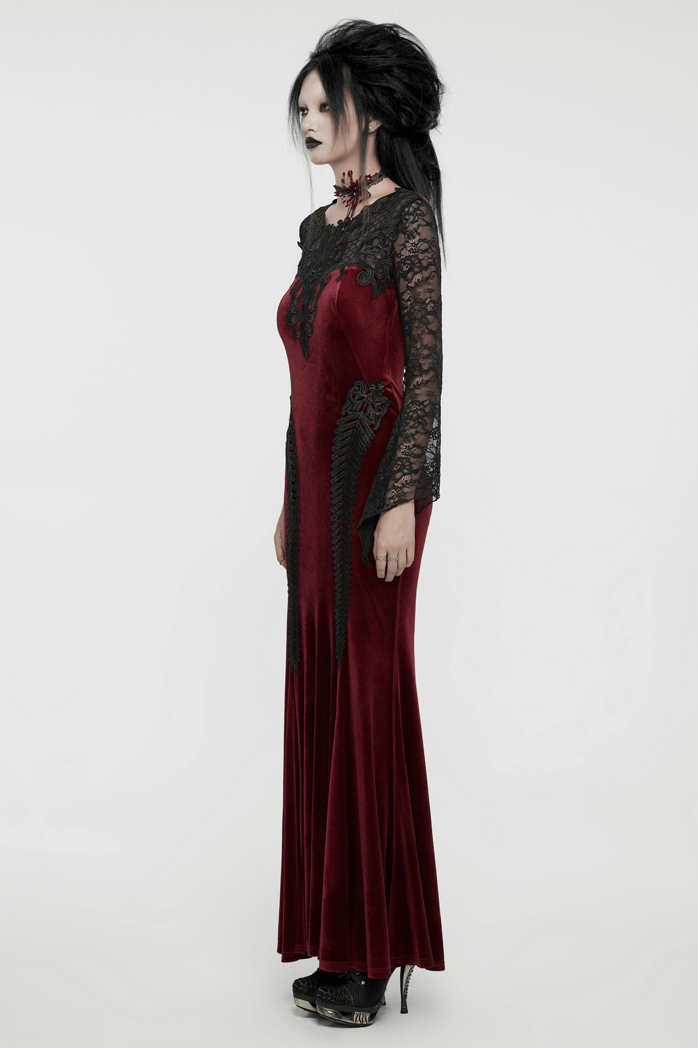 Gothic Velvet Mermaid Dress with Lace Detailing