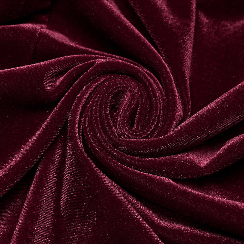Alt Tag: Gothic Velvet Mermaid Maxi Skirt With Lace Hem wine-red velvet fabric close-up, luxe gothic texture for dark romance styling