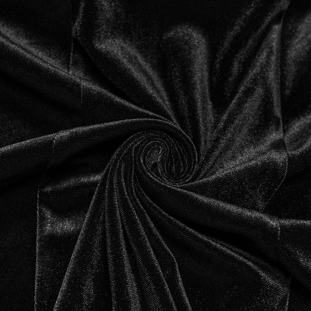 Gothic Velvet Mini Dress with Cathedral Embroidery, showcasing luxurious black velvet fabric.