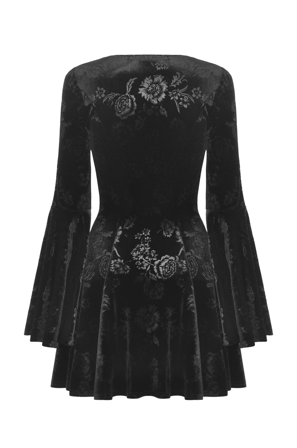 Gothic Velvet Mini Dress with Lace-Up Front and Big Sleeves