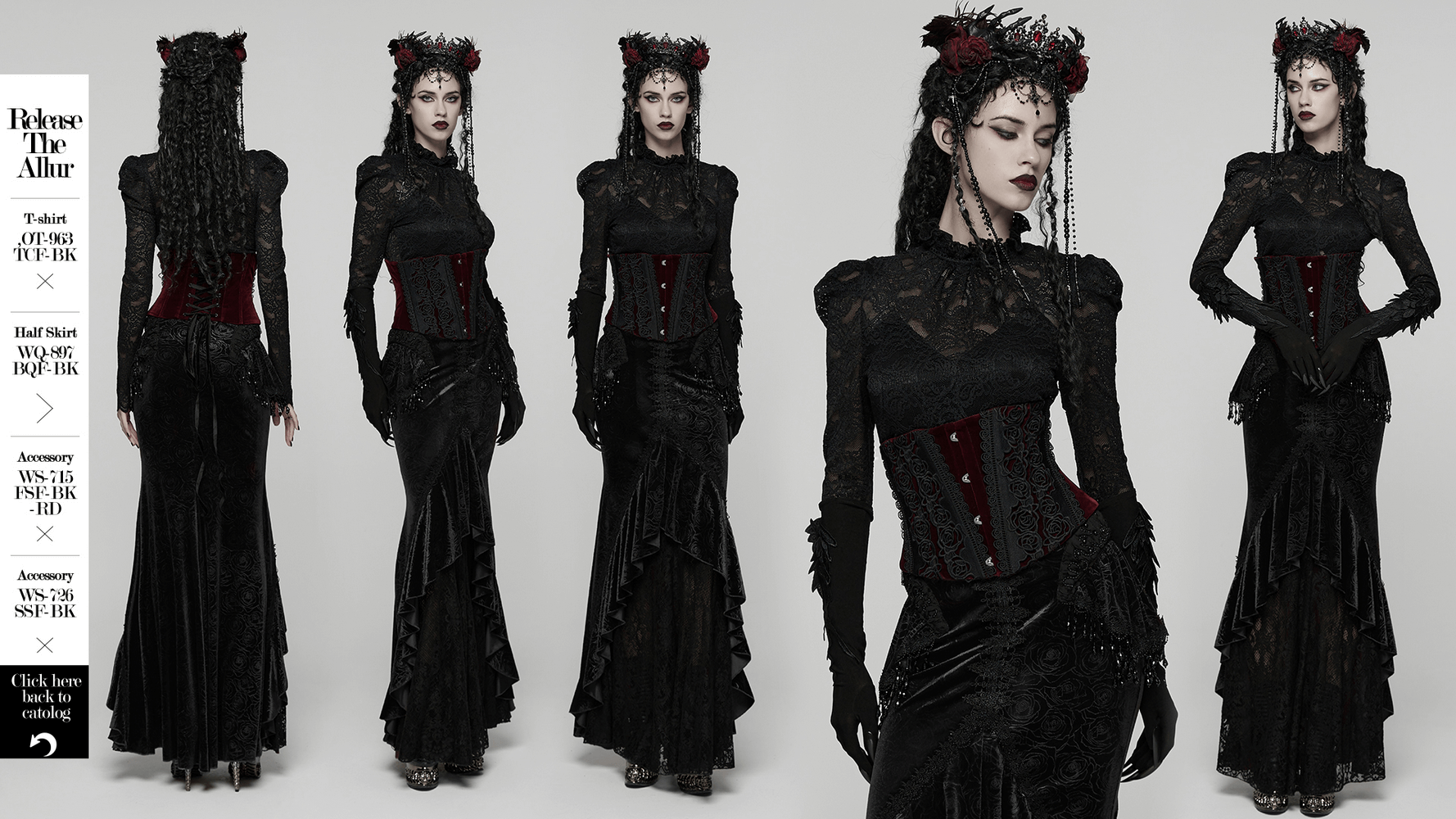 Gothic Velvet Rose Corset with Lace and Back Lacing shown in elegant display with detailed lace and back lacing design.