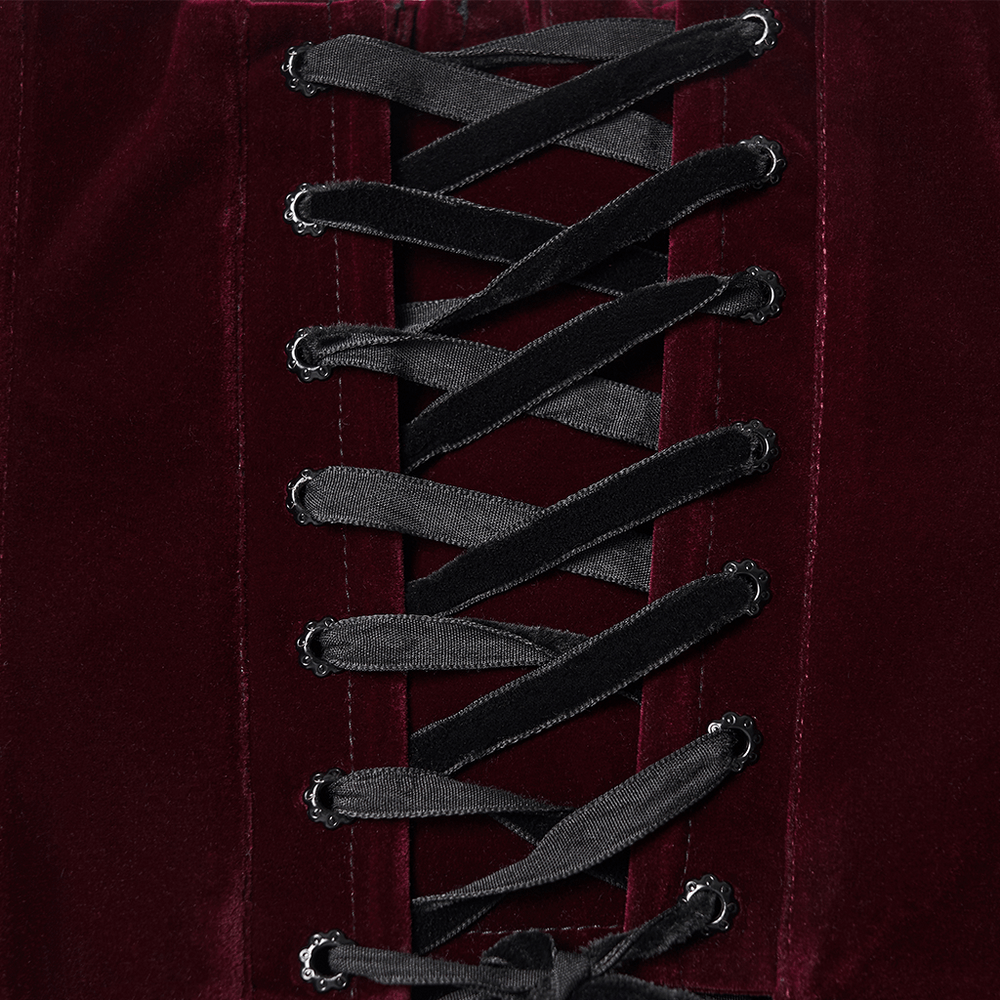 Gothic Velvet Rose Corset with Lace and Back Lacing showing intricate back lacing design on luxurious velvet.