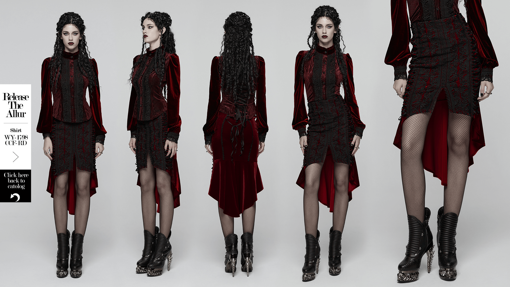 Gothic Velvet Rose Lace Fishtail Skirt with Drawstring showcased in a dramatic fashion setting.