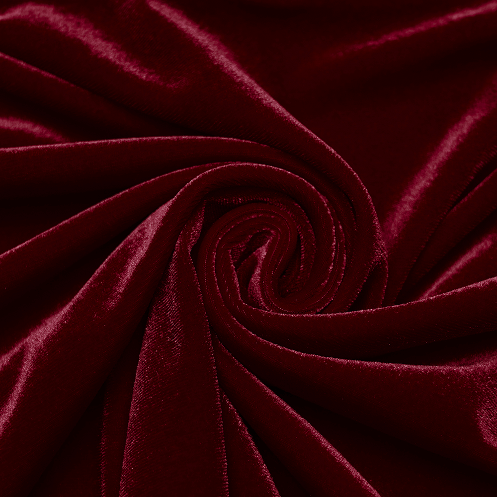 Gothic Velvet Rose Lace Fishtail Skirt with Drawstring luxurious burgundy stretch velvet fabric close-up.