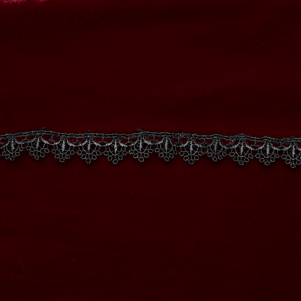 Gothic Velvet Rose Lace Fishtail Skirt with Drawstring showcasing intricate black lace detail on rich velvet.