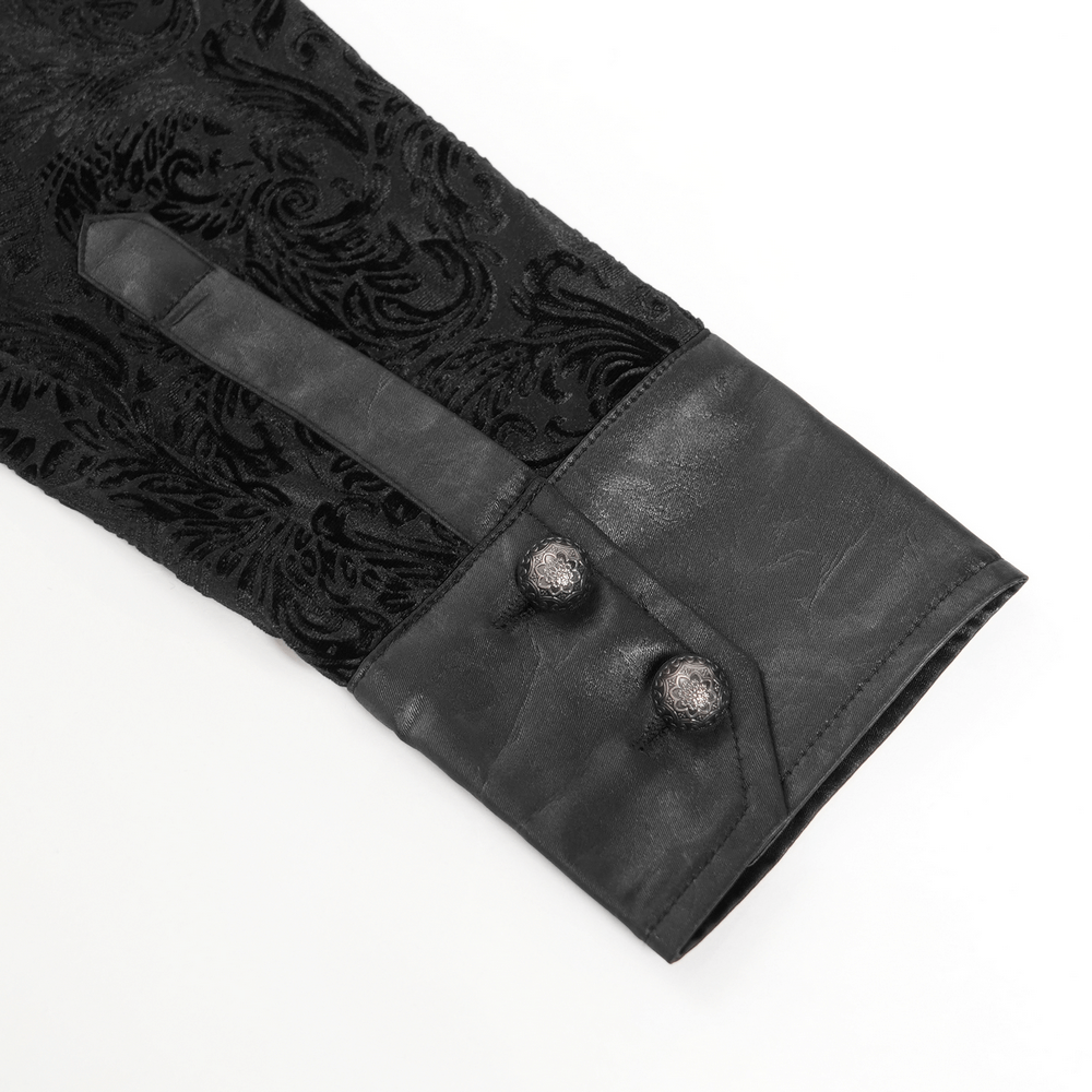 Gothic Velvet Shirt with Leather Trim and Lace-Up Detail showing intricate velvet and leather cuff design.