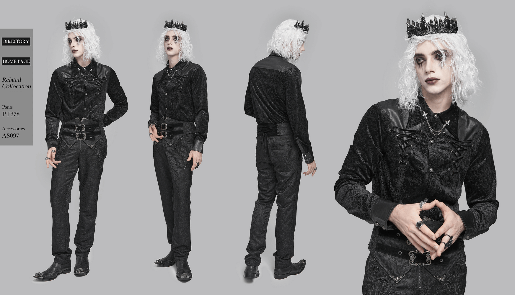 Gothic Velvet Shirt with Leather Trim and Lace-Up Detail showcased on model with dark styling and accessories.