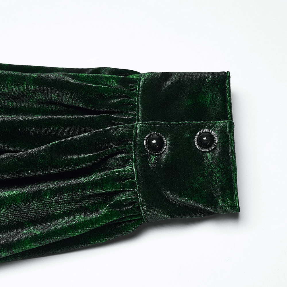 Gothic Velvet Shirt with Pearl Buttons for Daily Wear close-up showing the cuff and button details.