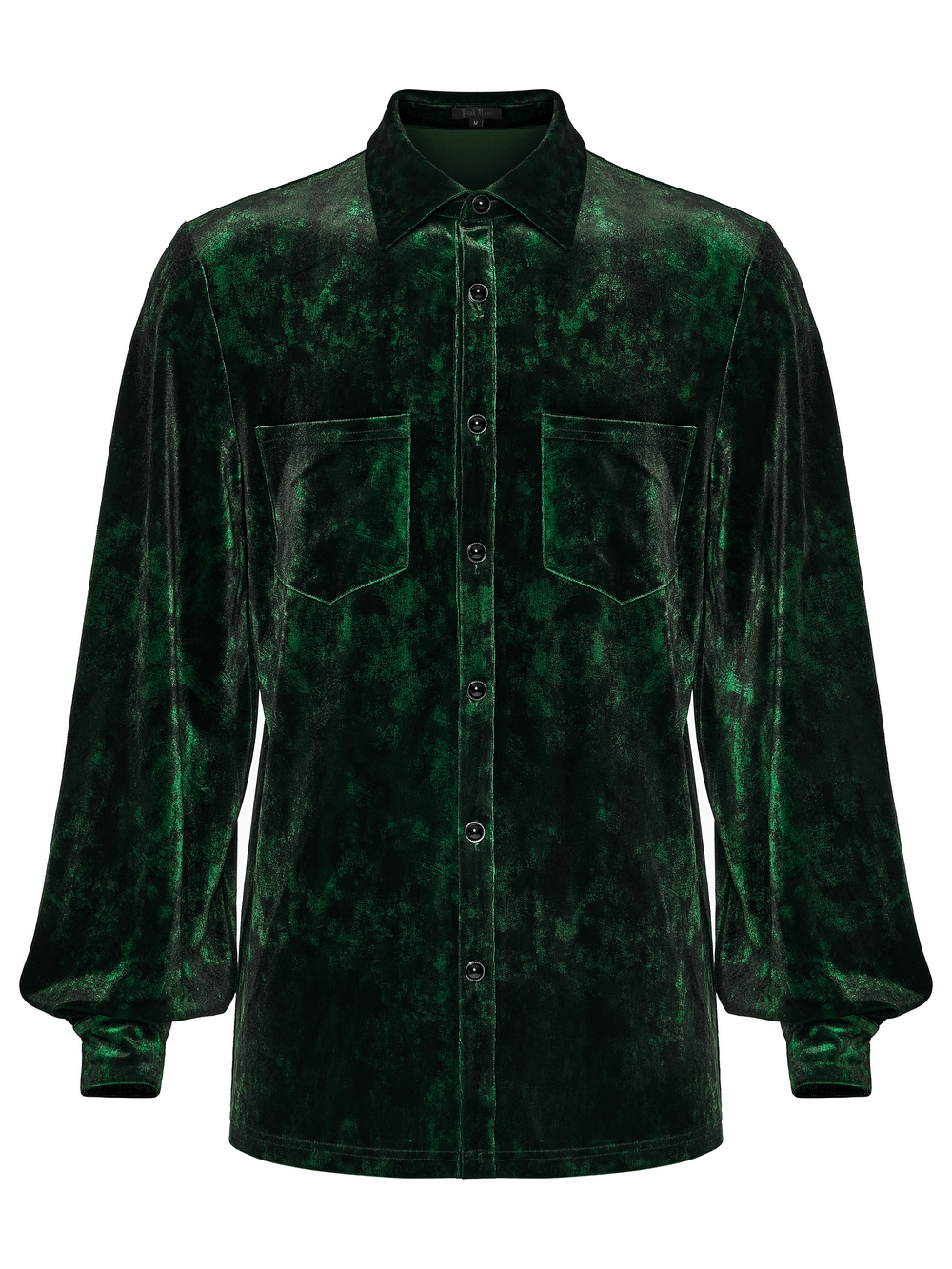 Gothic Velvet Shirt with Pearl Buttons for Daily Wear, featuring sleek green velvet fabric and stylish pockets.