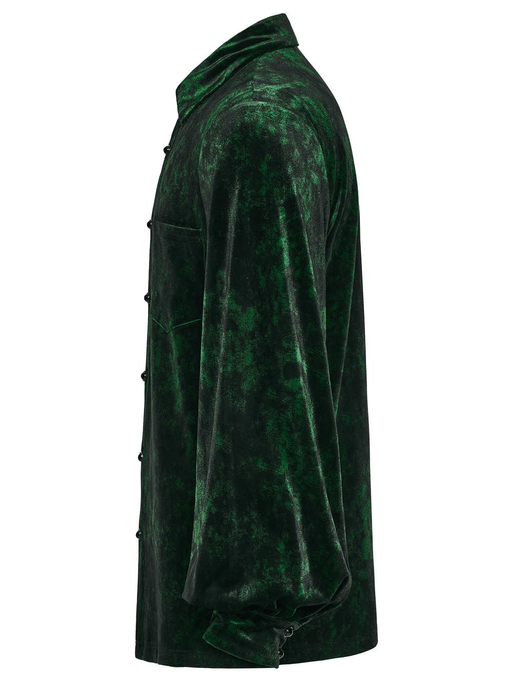 Gothic Velvet Shirt with Pearl Buttons for Daily Wear in dark green velvet side view