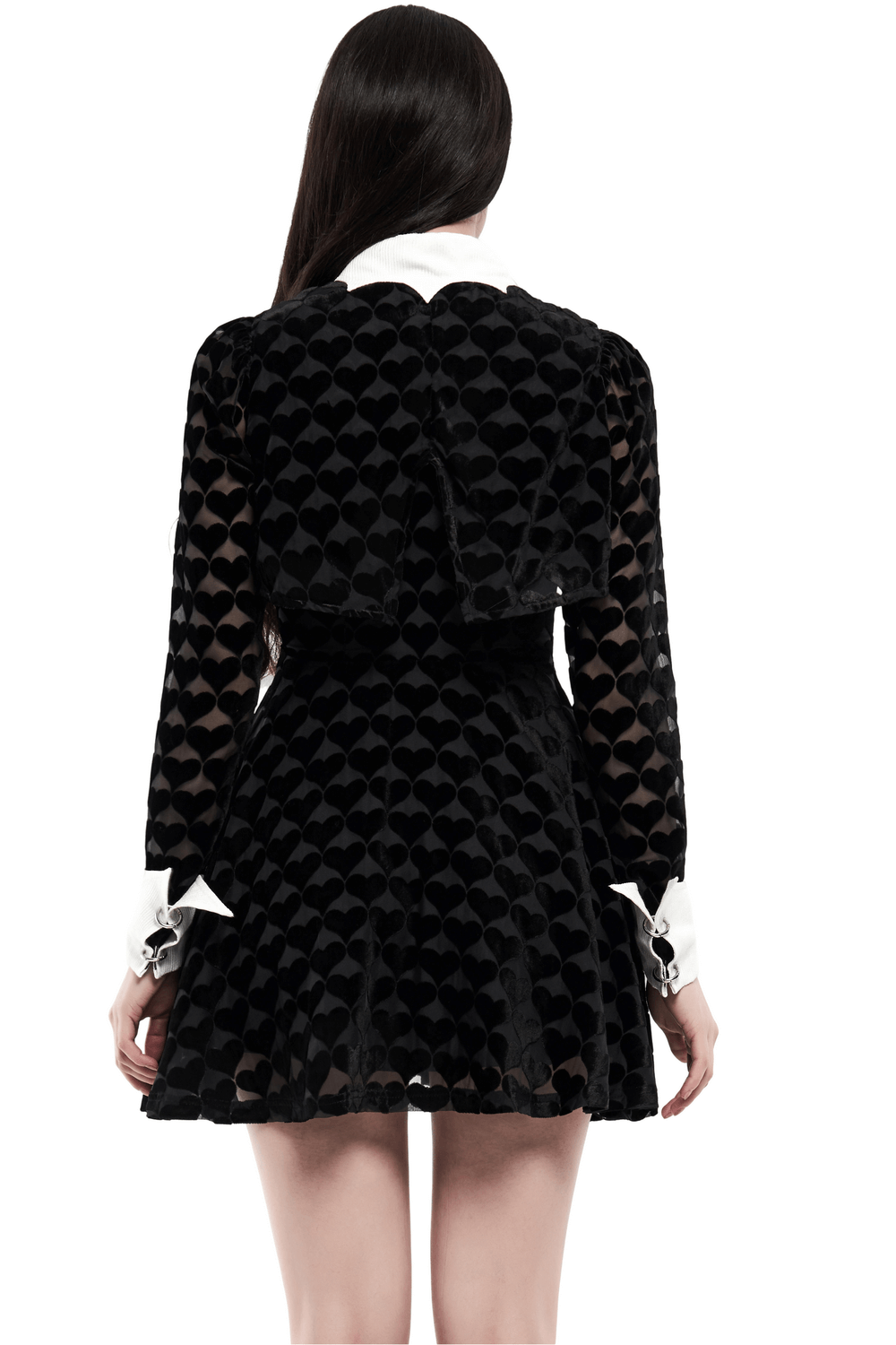 Gothic Velvet Short Dress with White Cuffs and Bat Collar