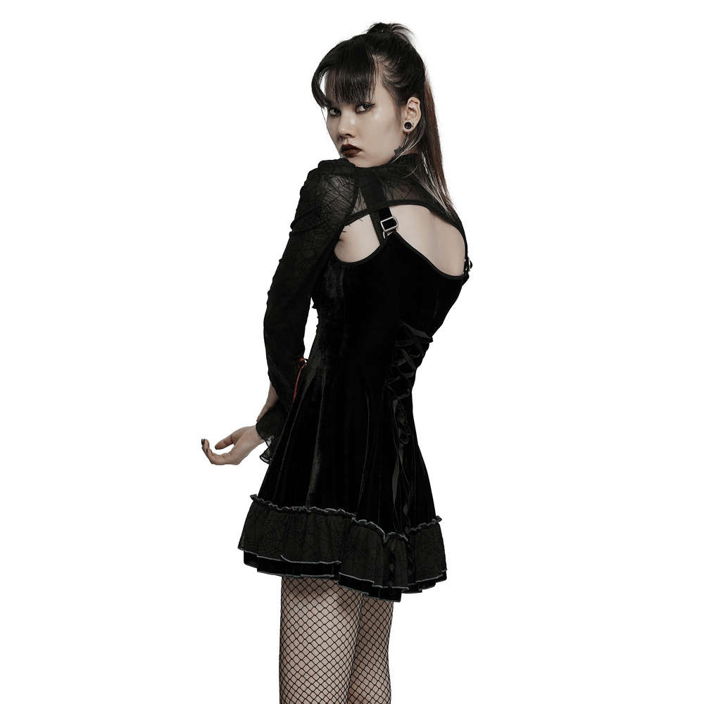 Gothic Velvet Spider Web Design Two-Piece Dress Set - HARD'N'HEAVY