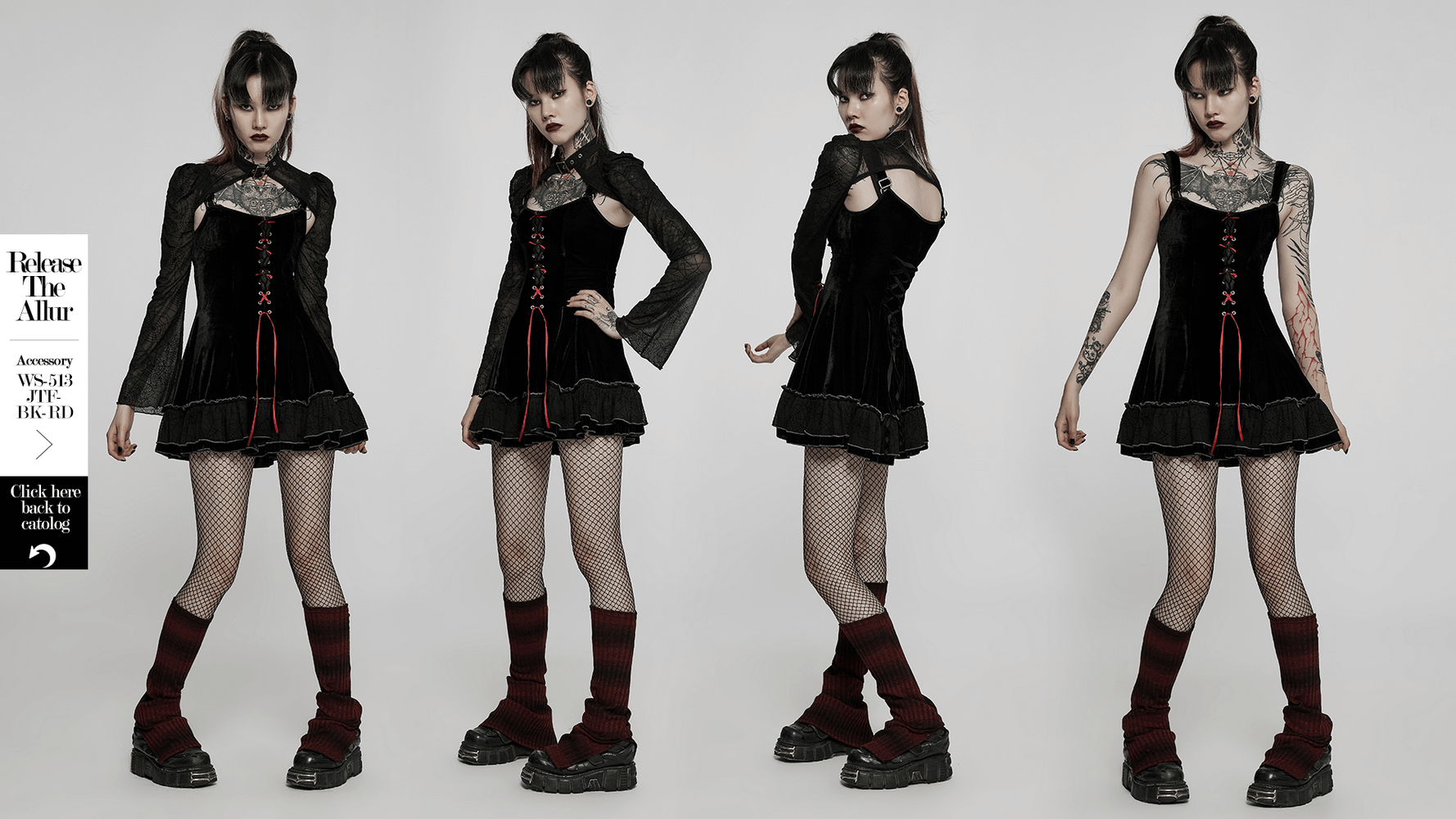 Gothic velvet two-piece dress set featuring spider web design, stylish short coat, and unique 3D bear details.