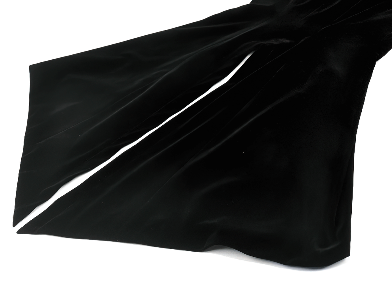 Gothic Velvet Tailcoat with Wine Red Ruffled Shirt Insert detailed view of high-low hem and sleek satin fabric.