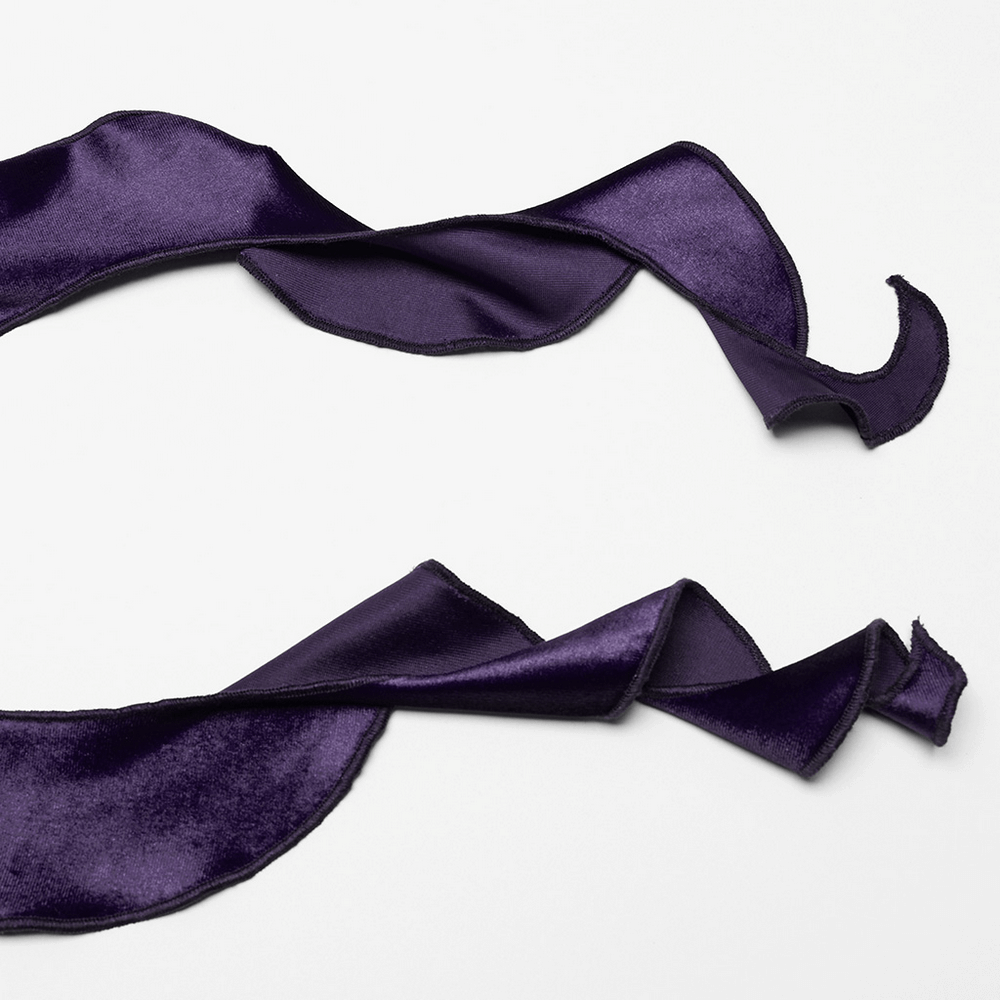 Elegant dark purple satin ribbon with soft texture, perfect for gothic fashion accessories and unique styling.