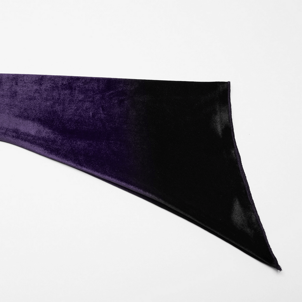 Close-up of soft gothic velvet fabric in dark purple gradient, showcasing its luxurious texture and elegant sheen.