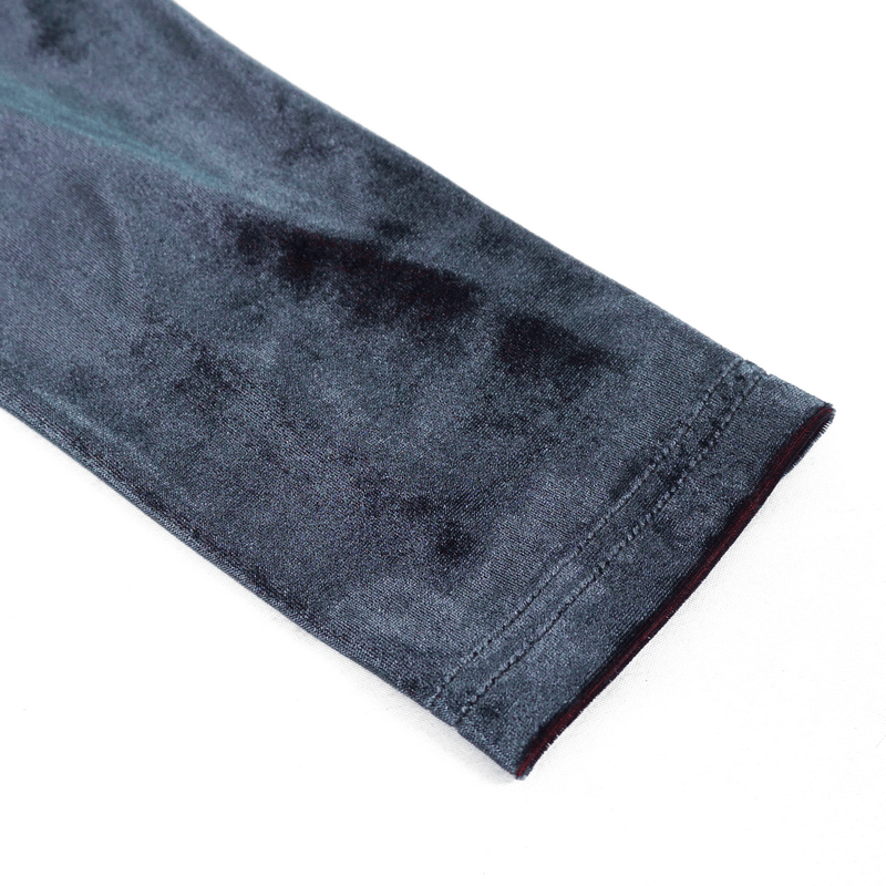 Close-up of the luxurious velvet fabric of a Gothic long sleeve dress showcasing its elegant texture and rich color.