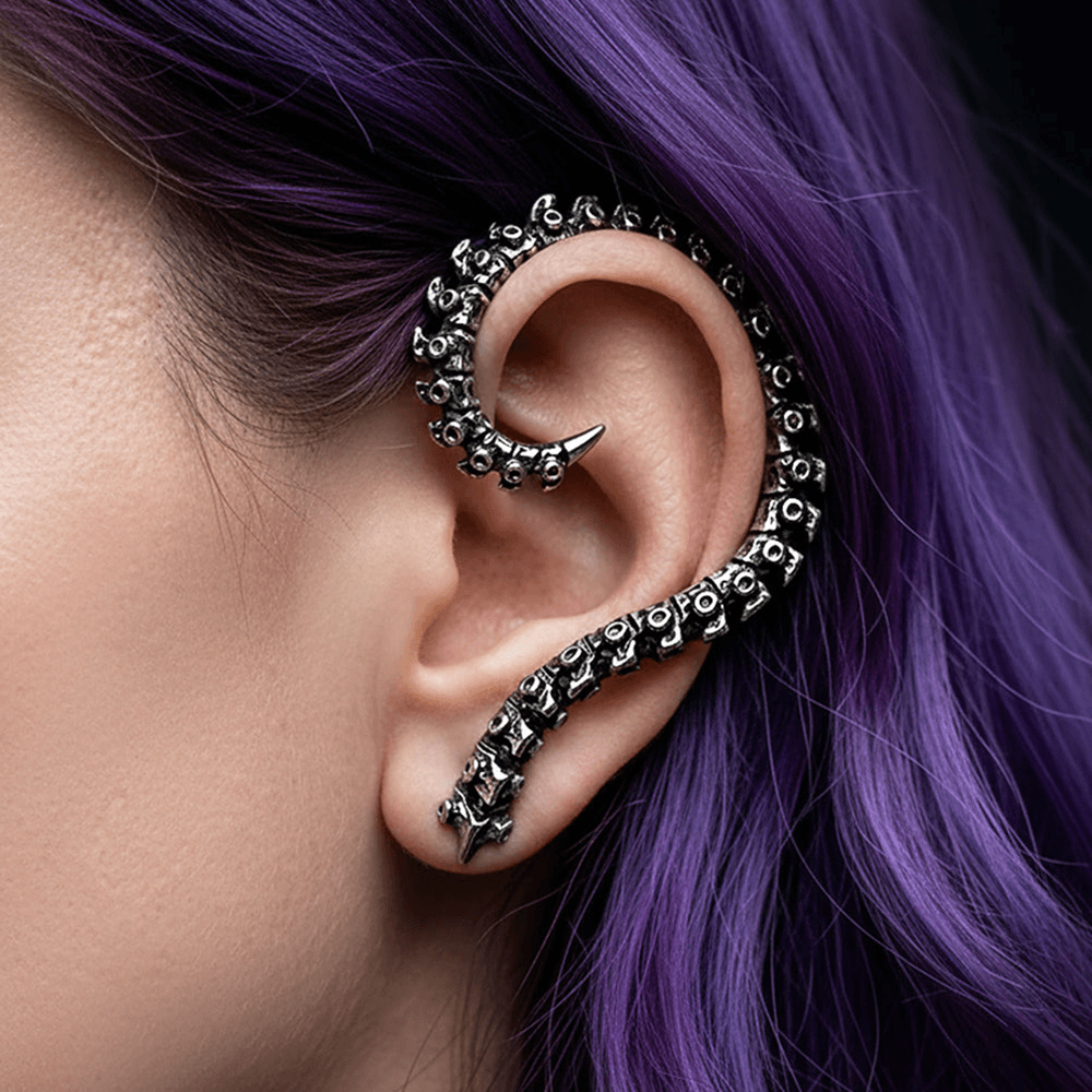 Gothic Vertebrae Spine Ear Wrap Pewter Earring