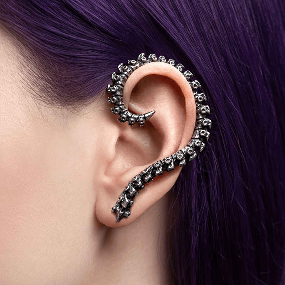 Gothic Vertebrae Spine Ear Wrap Pewter Earring