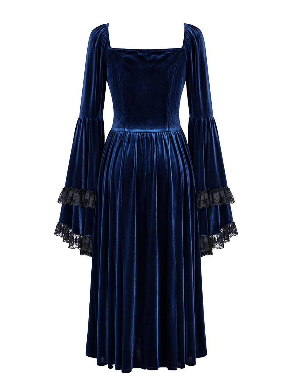 Gothic Victorian Blue Velvet Corset Lace Midi Dress