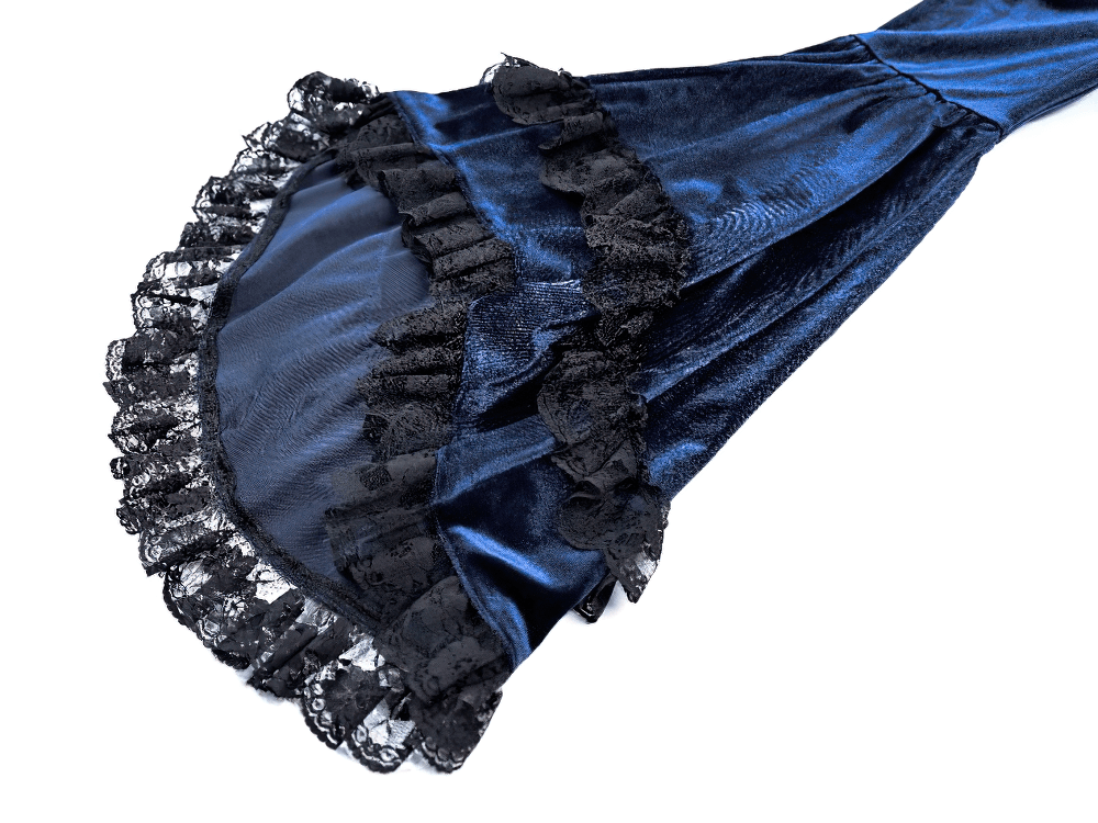 Gothic Victorian Blue Velvet Corset Lace Midi Dress