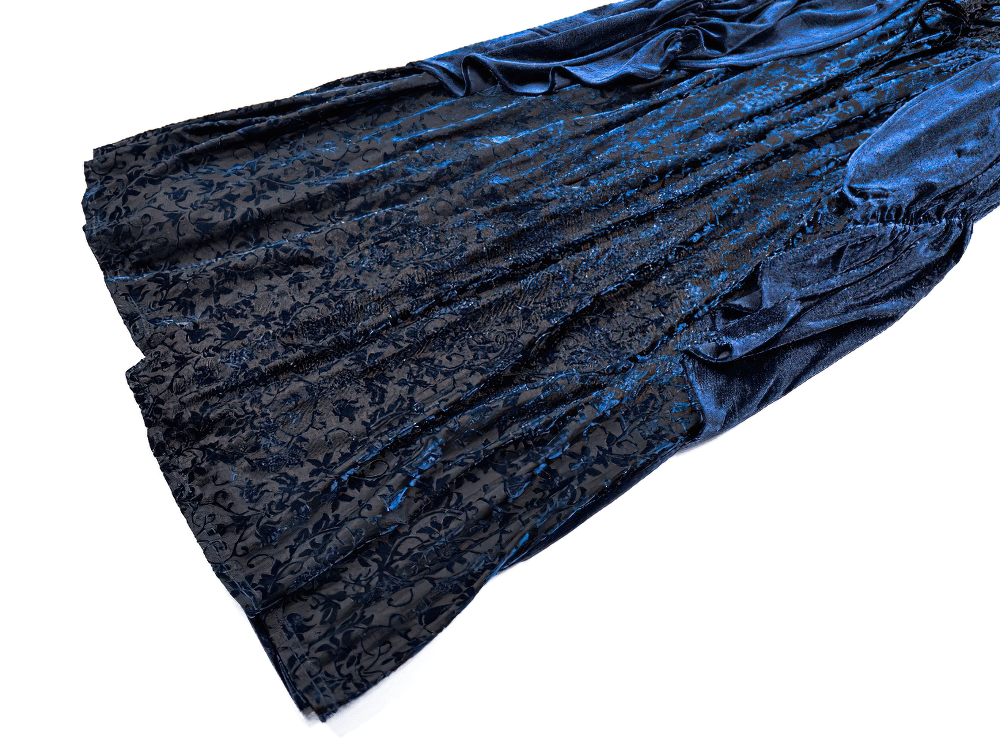 Gothic Victorian Blue Velvet Corset Lace Midi Dress