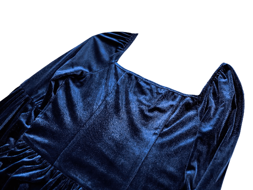 Gothic Victorian Blue Velvet Corset Lace Midi Dress