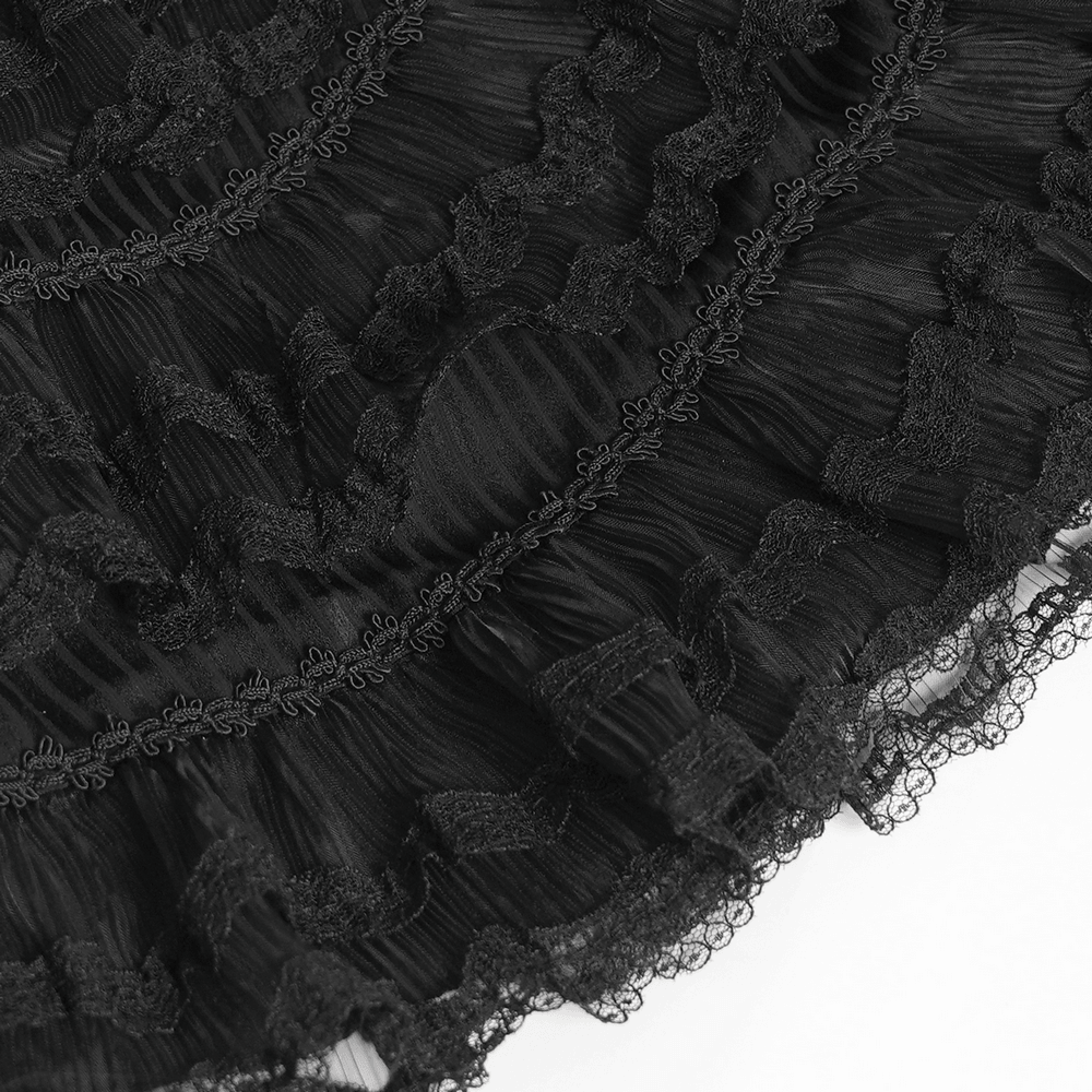 Close-up of the intricate lace detailing on the Gothic Victorian Lace Blouse with Corset Back.