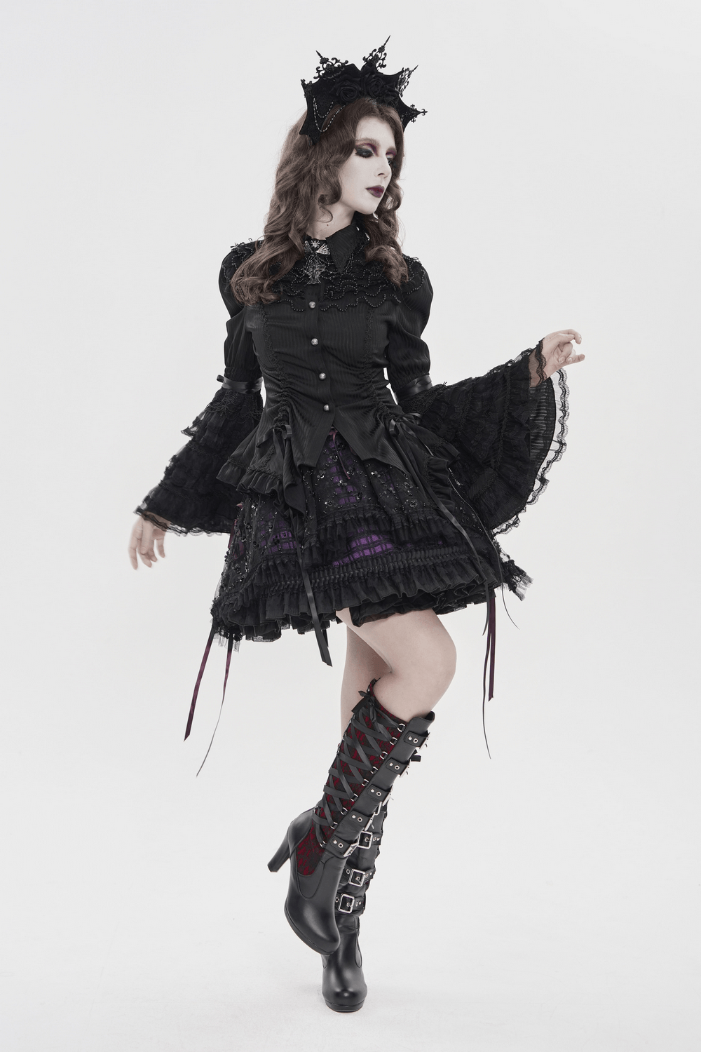 Gothic Victorian Lace Blouse with Corset Back