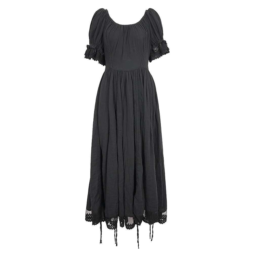 Gothic Victorian lace-up dress with puff sleeves, perfect for a dark romance look.