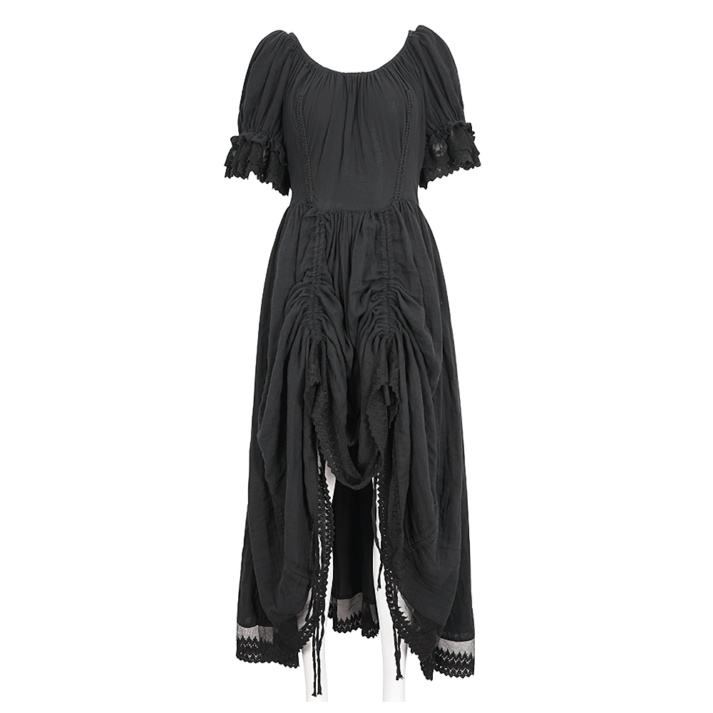 Gothic Victorian lace-up dress with puff sleeves, perfect for unleashing your inner goth goddess.
