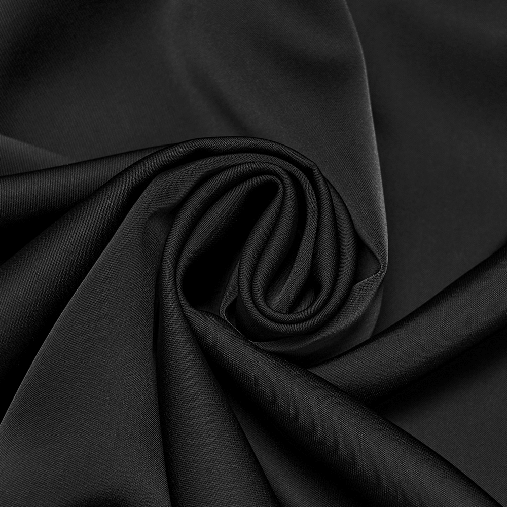 Gothic Victorian Satin Shirt with Beaded Lace Trim black satin fabric close-up with romantic gothic texture