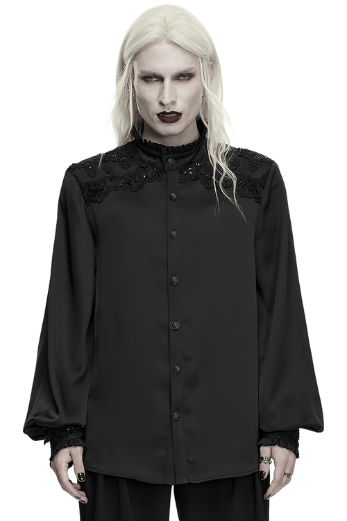 Chemise victorienne gothique en satin avec bordure en dentelle perlée