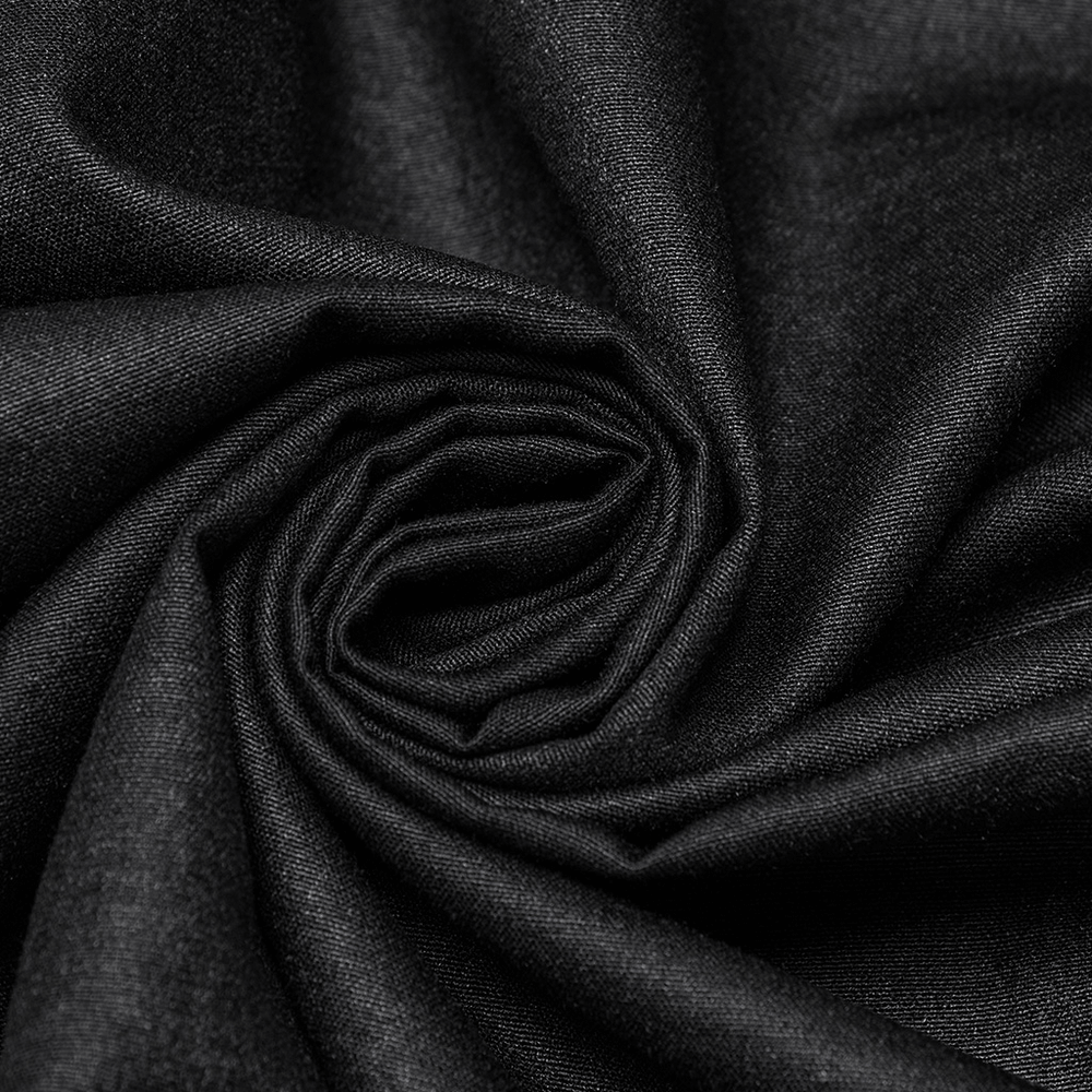 Close-up of glossy black textured fabric, perfect for crafting elegant Gothic Victorian clothing.