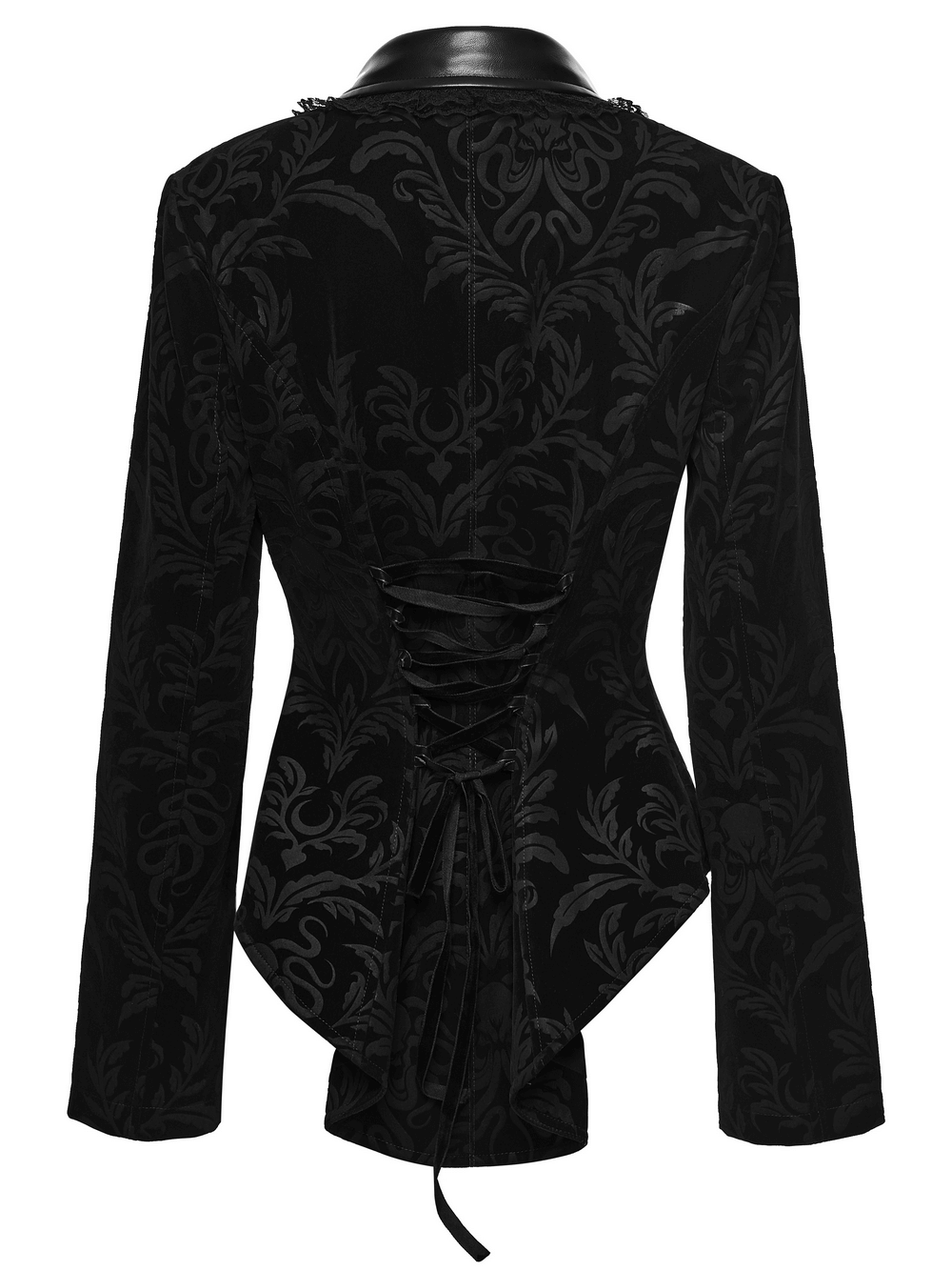 Gothic Vintage Lace-Up Velvet Jacket with Gemstone Buttons featuring a stunning black lace-up back design.