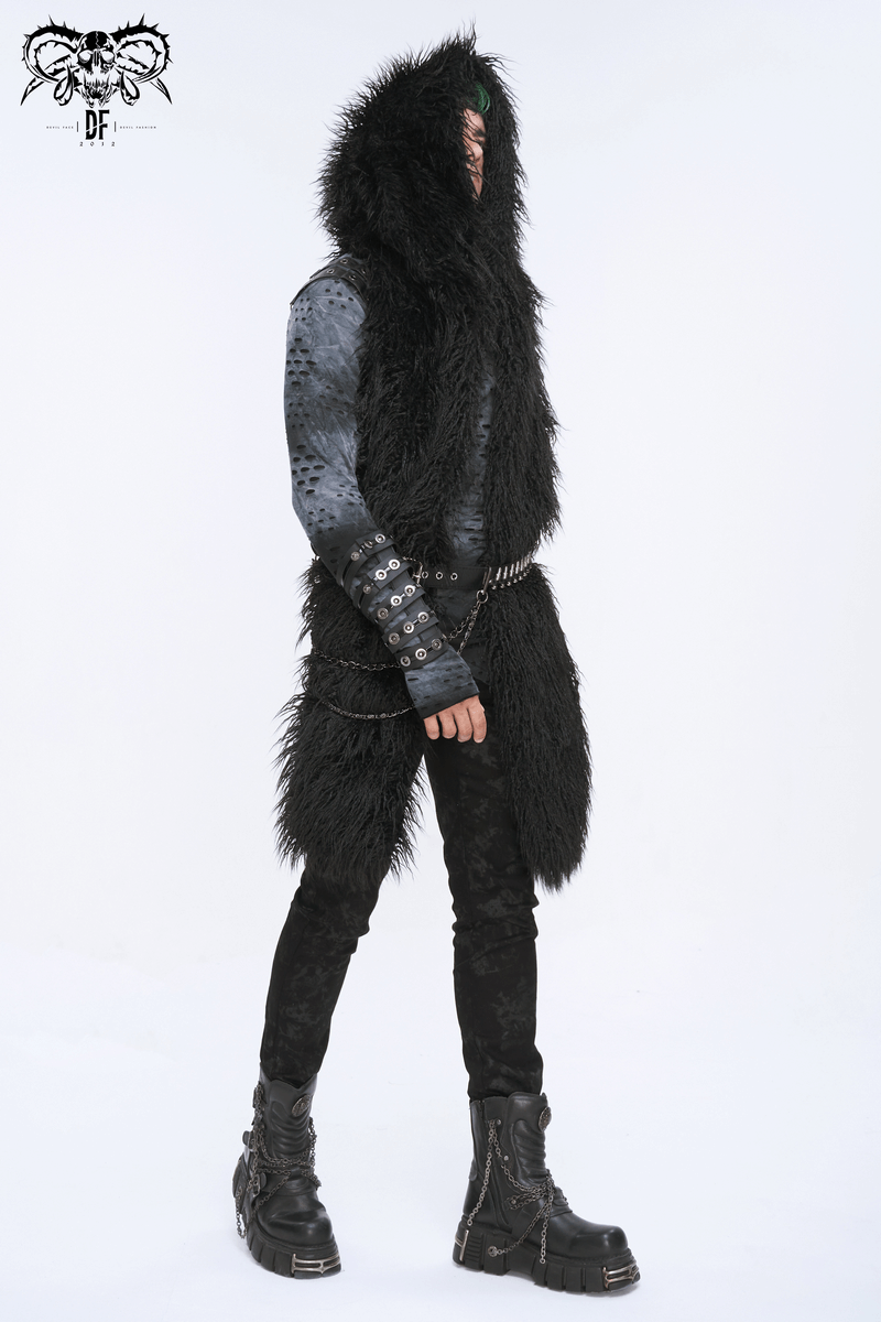 Gothic voluminous faux fur hat-scarf for men, showcasing alternative fashion with dramatic flair and warmth.