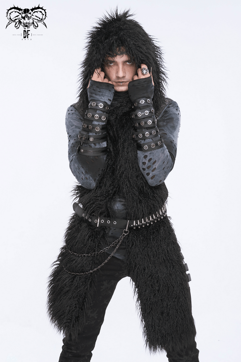 Gothic Voluminous Faux Fur Warm Long Hat-Scarf for Men - HARD'N'HEAVY