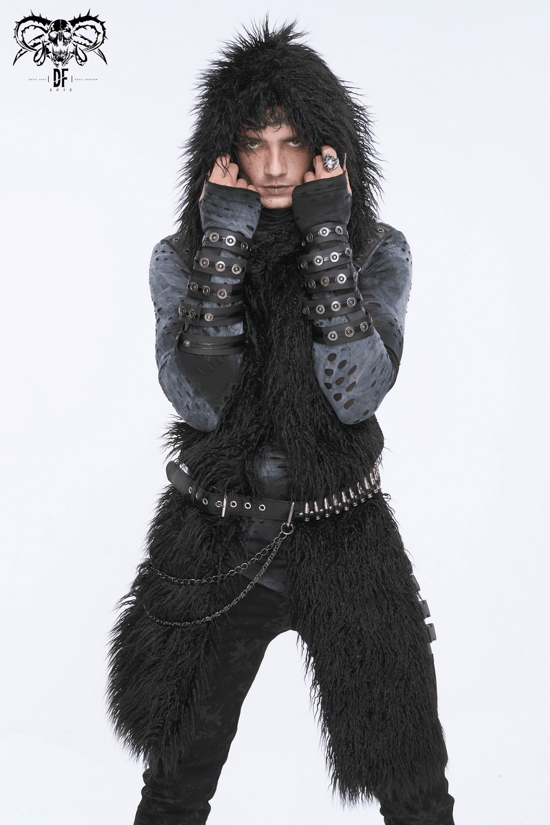 Men's gothic faux fur hat-scarf with a dramatic design, perfect for alternative fashion lovers.