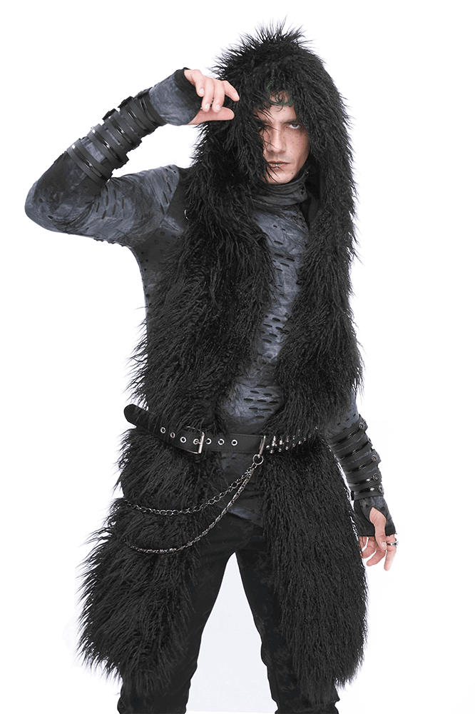 Gothic Voluminous Faux Fur Warm Long Hat-Scarf for Men