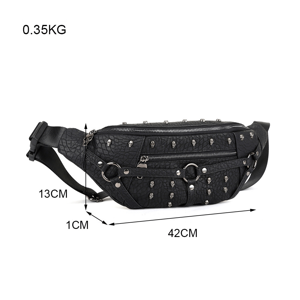 Gothic Waist Bag With Metal Skulls / Fashion Small Bag With Adjustable Strap - HARD'N'HEAVY