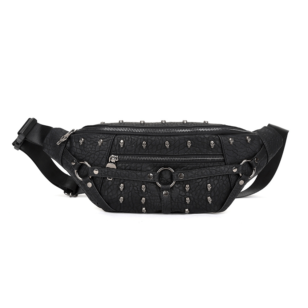 Gothic Waist Bag With Metal Skulls / Fashion Small Bag With Adjustable Strap - HARD'N'HEAVY