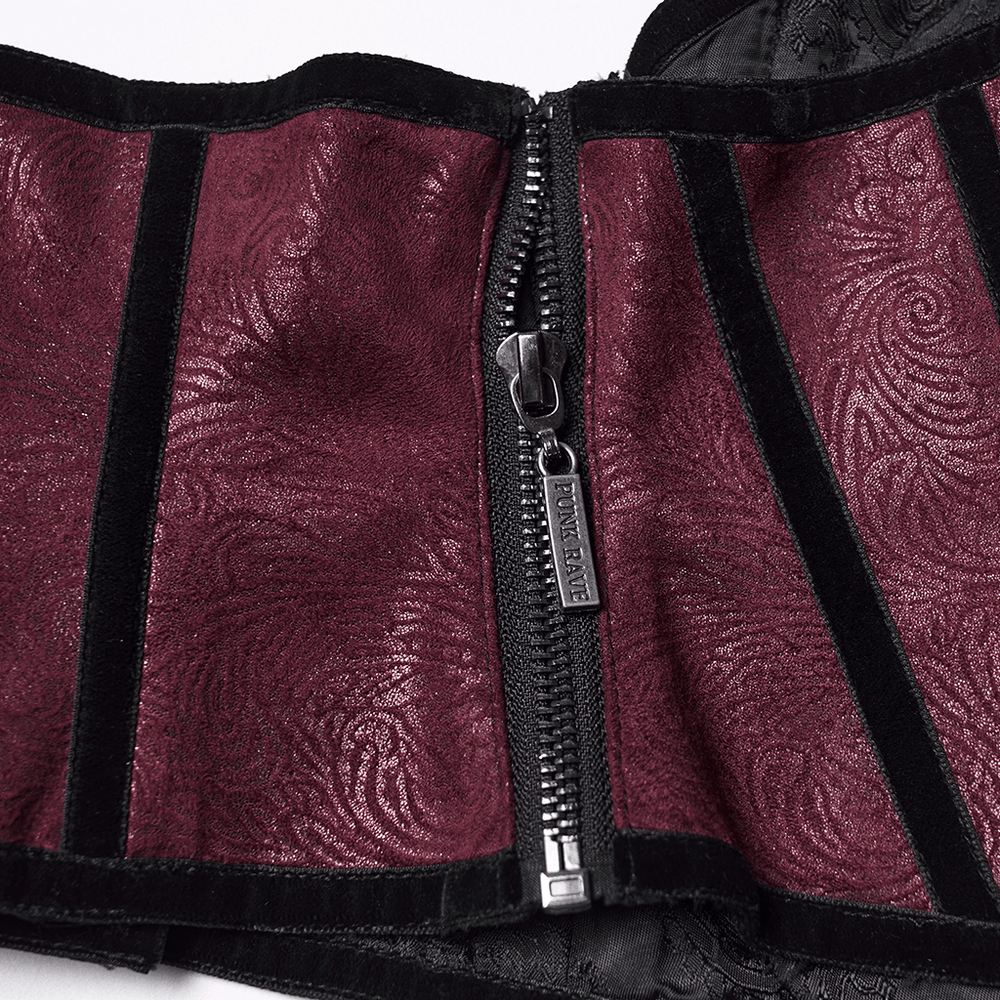 Gothic Waist Corset Belt with Lace Applique Detail showcasing intricate lace and zipper design.