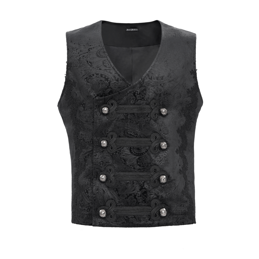 Gothic waistcoat with intricate embroidery and decorative buttons for a stylish, Victorian-inspired look.