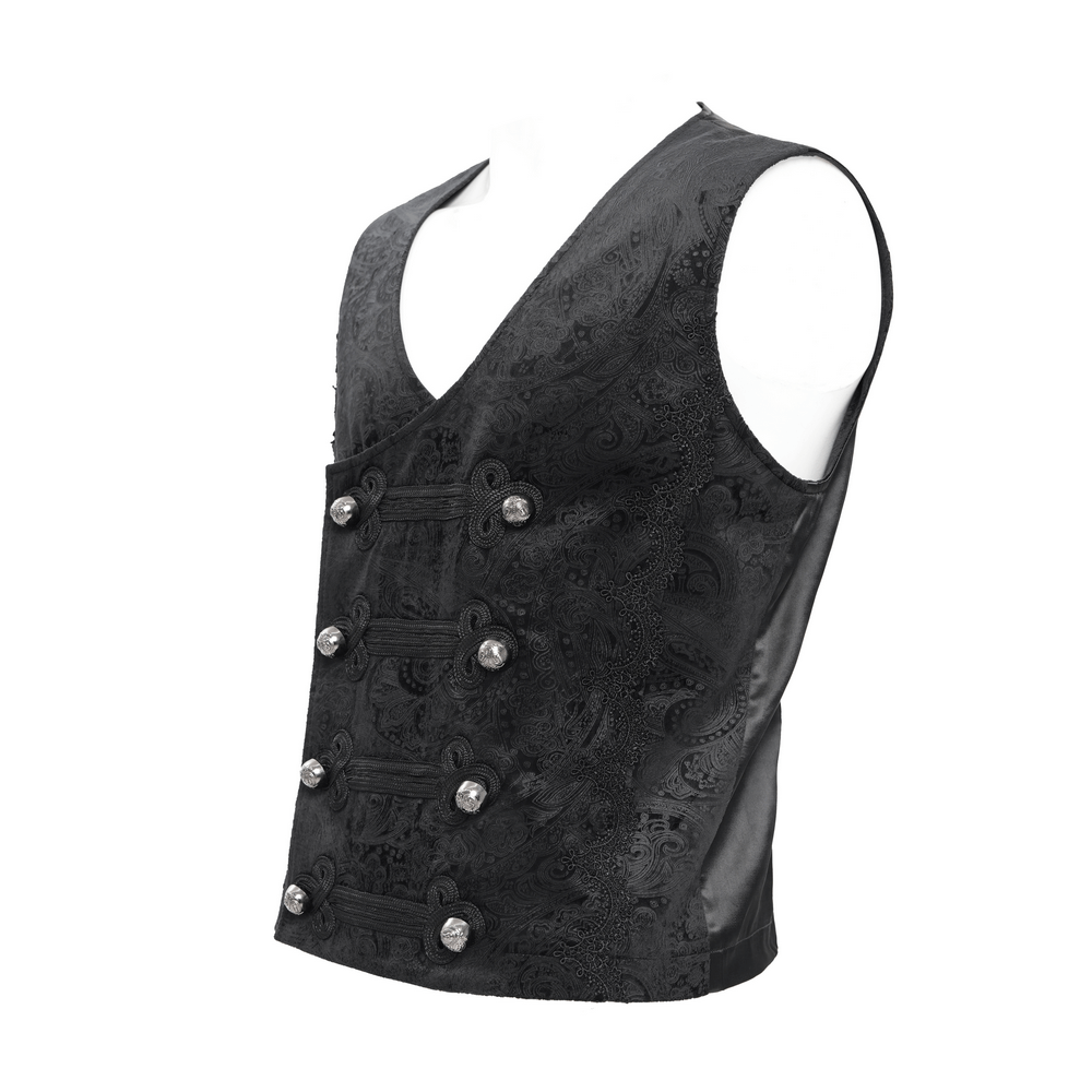 Elegant Gothic waistcoat with intricate embroidery and decorative buttons for men, perfect for cosplay and themed events.