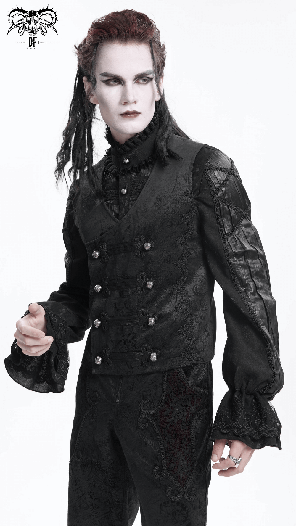 Elegant Gothic waistcoat with decorative buttons and intricate embroidery, perfect for a stylish, dramatic look.